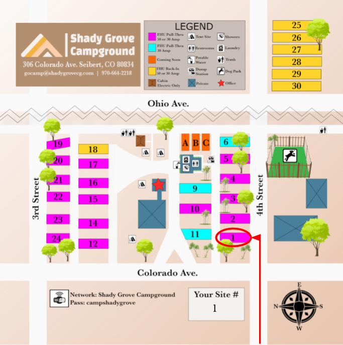Shady Grove Campground Site Map for Site #1
