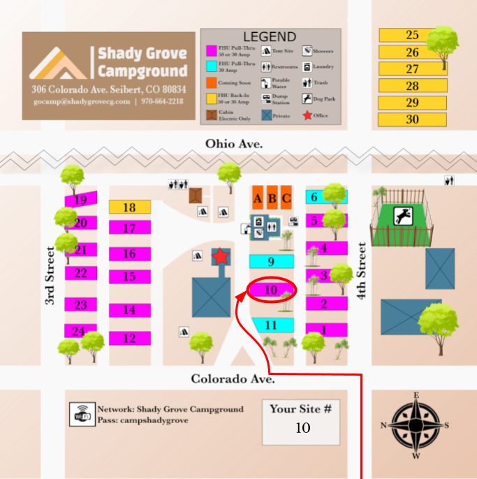 Shady Grove Campground Site Map for Site #10