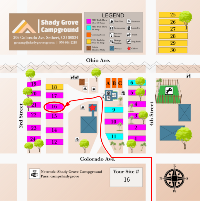 Shady Grove Campground Site Map for Site #16