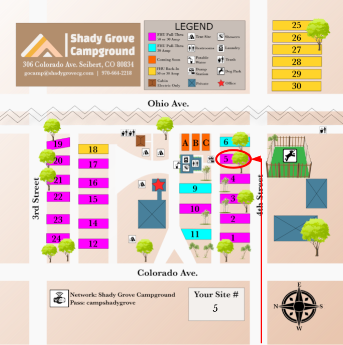 Shady Grove Campground Site Map for Site #5