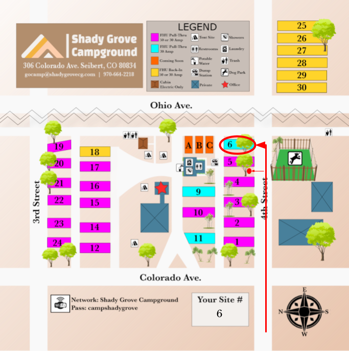 Shady Grove Campground Site Map for Site #6