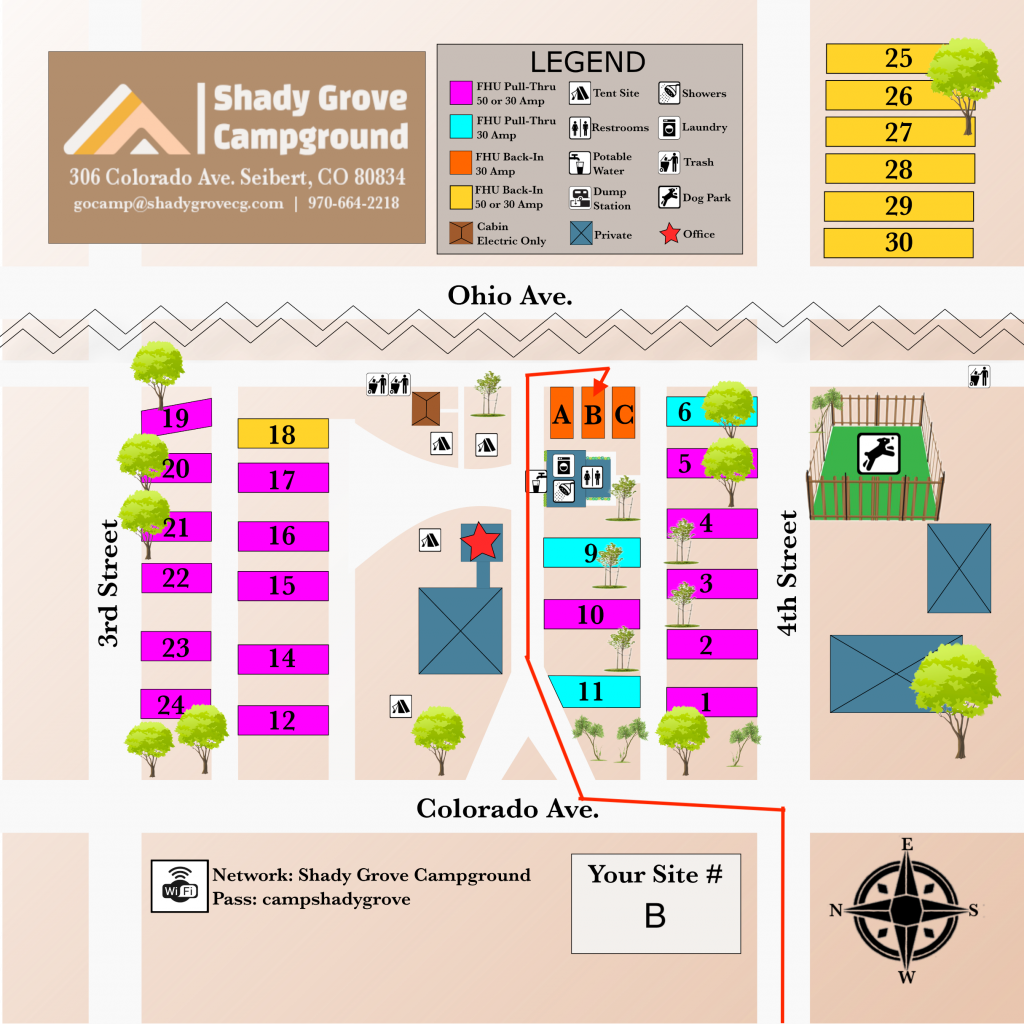 Shady Grove Campground Site Map for Site B